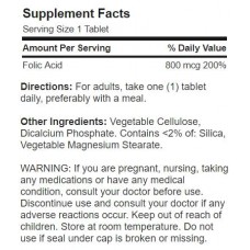 Фолієва кислота 400 мкг, 800 мкг (Folic Acid), Puritan's Pride - США