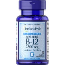 Vitamin B-12 2500 mcg Sublingual with Folic Acid, Vitamin B-6 and Biotin, 60 Microlozenges Puritan's Pride
