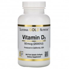 Вітамін D3 California Gold Nutrition Vitamin D3 50 mcg (2000 IU) 360 Fish Gelatin Softgels California Gold Nutrition