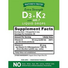 Liquid Vitamin D3 & K-2, 2 fl oz (59 mL) Dropper Bottle Nature's Truth