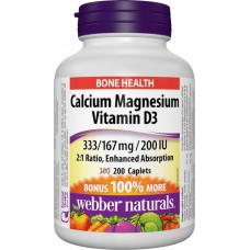 Calcium Magnesium Vitamin D3 333/167mg/200IU 200 caplets Webber Naturals