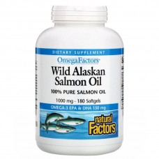 Омега дикого лосося  OmegaFactors, Wild Alaskan Salmon Oil, 1,000 mg, 180 Softgels Natural Factors