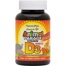 Animal Parade, Vitamin D3, Black Cherry, 500 IU, 90 Animal-Shaped Tablets Nature's Plus