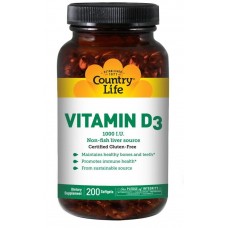 Витамин D3 Country Life Vitamin D3 1000 IU 200 Softgels Country Life