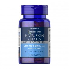 Комплекс для шкіри, волосся та нігтів, Hair Skin Nails (One perday formula) 2500 mcg of Biotin - 30 Softgels Puritans Pride
