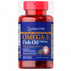 Омега-3, Triple Strength Omega-3 Fish Oil 1400mg - 60 softgels Puritans Pride