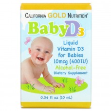Вітамін Д3 дитячі краплі California Gold Nutrition (Baby Vitamin D3 Liquid) 10 мкг 400 МО 10 мл