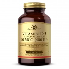 Вітамін Д3, Vitamin D3 (Cholecalciferol) 10mcg (400 IU) - 250 Softgels Solgar