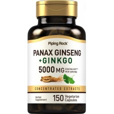 Panax Ginseng + Ginkgo, 5000 mg (per serving), 150 Vegetarian Capsules Piping Rock