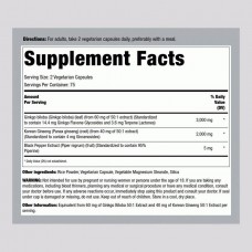 Panax Ginseng + Ginkgo, 5000 mg (per serving), 150 Vegetarian Capsules  Piping Rock