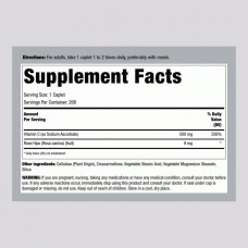 Vitamin C 500 mg with Wild Rose Hips, 200 Caplets  Piping Rock