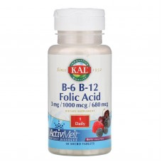 Витамины B6 B12 фолиевая кислота ягода KAL (B-6 B-12 and Folic Acid ActivMelt) 60 микротаблеток