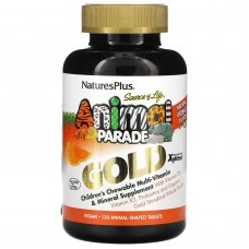 Источник жизни, Золотое шествие животных, Жевательный комплекс мультивитаминов и минералов для детей с натуральным вкусом апельсина, Nature's Plus, 120 животных