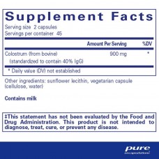 Молозиво 40% с иммуноглубинном Pure Encapsulations Colostrum (Contains 40% IgG) 90 капсул