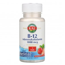 B-12 Аденозилкобаламін, полуниця, B-12 Adenosylcobalamin ActivMelt, KAL, 1000 мкг, 90 мікротаблеток