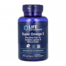 Омега 3, Super Omega-3 EPA/DHA Fish Oil Sesame Lignans & Olive Extract - 60 softgels Life Extension