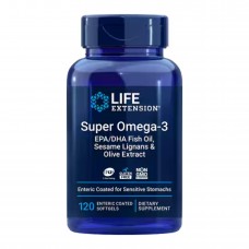 Супер Омега, Super Omega-3 EPA/DHA Fish Oil, Sesame Lignans & Olive Extract - 120 Enteric coated softgels Life Extension