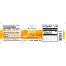 Вітамін К2 Swanson Vitamin K-2 (MenaQ7) 100 mcg 30 softgels  Swanson
