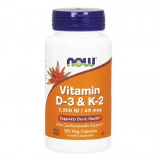 Вітамін D3 з вітаміном К2 (Vitamin D3&K2) 1000 МО / 45 мкг, Now Foods, 120 веган капсул