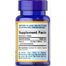 Витамин D3 Puritan's Pride Vitamin D3 1000 IU  100 Softgels  Puritan's Pride