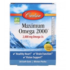Омега с натуральным вкусом лимона, Maximum Omega 2000, Carlson Labs, 2000 мг, 30 гелевых капсул