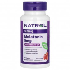 Мелатонін, швидкорозчинний, полуниця, Melatonin, Natrol, 5 мг, 90 таблеток