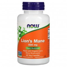 Їжовик гребінчастий, Lion's Mane, Now Foods, 500 мг, 60 рослинних капсул