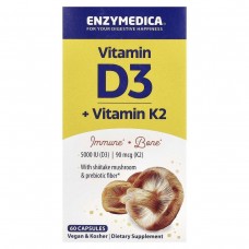 Вітамін D3 + Вітамін K2, Vitamin D3 + Vitamin K2, Enzymedica, 60 капсул