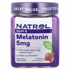 Жувальні таблетки, мелатонін, полуниця, Melatonin Sleep Aid Gummies, Natrol, 5 мг, 90 штук