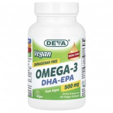Deva, Vegan Omega-3 DHA-EPA, 500 мг, 60 веганских мягких таблеток