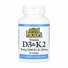 Vitamin D3 & K2 25 mcg (1000 IU) & 120 mcg - 60 softgels Natural Factors