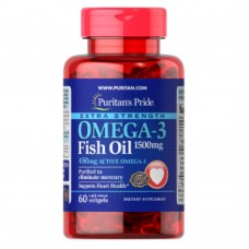 Омега-3, Omega-3 Fish Oil Extra Strength 1500 mg (450 mg Active Omega-3) 60 Softgels Puritans Pride