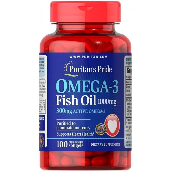 Омега-3 риб'ячий жир, Omega-3 Fish Oil, Puritan's Pride, 1000 мг, 300 мг активного, 100 капсул