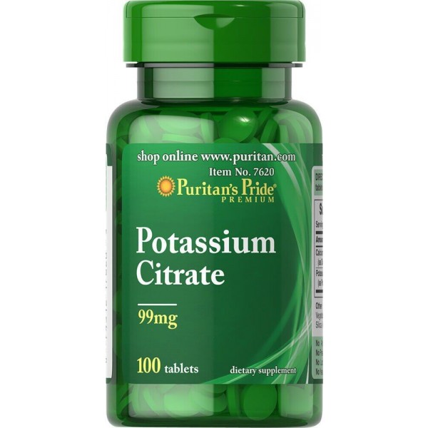 Калій, Potassium, Puritan's Pride, 99 мг, 100 капсул