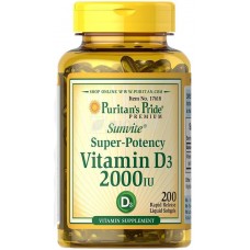 Вітамін Д3, Vitamin D3, Puritan's Pride, 2000 МО, 200 капсул