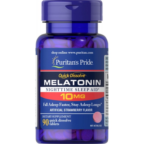 Мелатонін швидкого розчинення, Quick Dissolve Melatonin, Puritan's Pride, 10 мг, смак полуниці, 90 швидкорозчинних таблеток