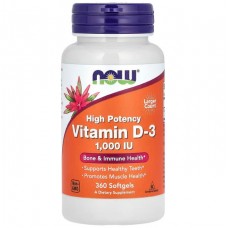 Вітамін D-3, Vitamin D-3,  NOW Foods, високоефективний, 25 мкг (1000 МО), 360 гелевих капсул