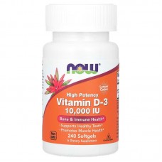 Вітамін D-3, Vitamin D-3, Now Foods, високоефективний, 250 мкг (10000 МО), 240 гелевих капсул