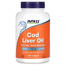 Риб'ячий жир з печінки тріски, Cod Liver Oil, Now Foods, 1000 мг, 180 гелевих капсул