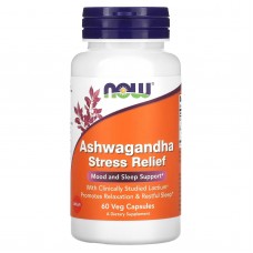 Ашвагандха, Ashwagandha Stress Relief, Now Foods, для снятия стресса, 60 вегетарианских капсул