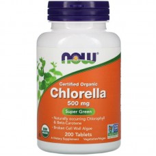 Хлорела, Chlorella, NOW Foods, сертифікована, органічна, 500 мг, 200 таблеток