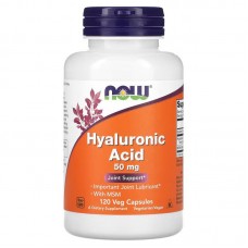 Гиалуроновая кислота с МСМ, Hyaluronic Acid With MSM, Now Foods, 50 мг, 120 вегетарианских капсул.