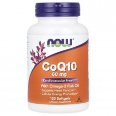 Коензим Q10 з риб'ячим жиром, CoQ10 with Omega-3 Fish Oil, Now Foods, 60 мг, 120 гелевих капсул