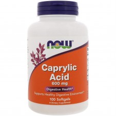 Каприлова кислота, Caprylic Acid, Now Foods, 600 мг, 100 гелевих капсул