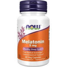 Мелатонін, Melatonin, Now Foods, 5 мг, 60 вегетаріанських капсул