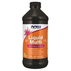 Мультивітаміни, Liquid Multi, Now Foods, рідкі, без заліза, тропічний апельсин, 473 мл