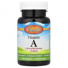 Витамин А, Vitamin A, Carlson, 4500 мкг RAE (15 000 МО), 240 гелевых капсул