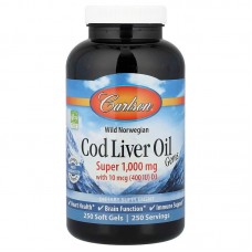 Рыбий жир из печени трески, Cod Liver Oil, Carlson, норвежский, 250 гелевых капсул
