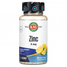 Цинк вкус лимона, Zinc, KAL, 5 мг, 60 таблеток
