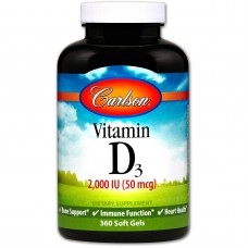 Витамин D3, Vitamin D3, Carlson, 2000 МЕ (50 мкг), 360 гелевых капсул